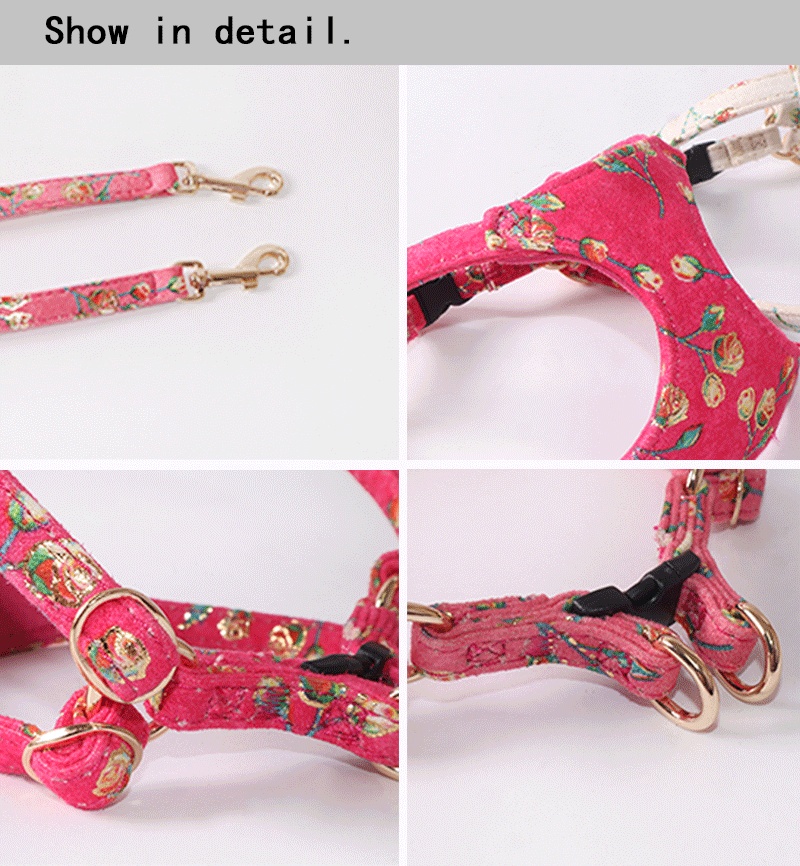 Puppy No Pull Small Dog Harness with Multifunction Dog Leash, Hot Stamping Printed Suede Material Dog Harness Lightweight Soft Adjustable No Choke Pet