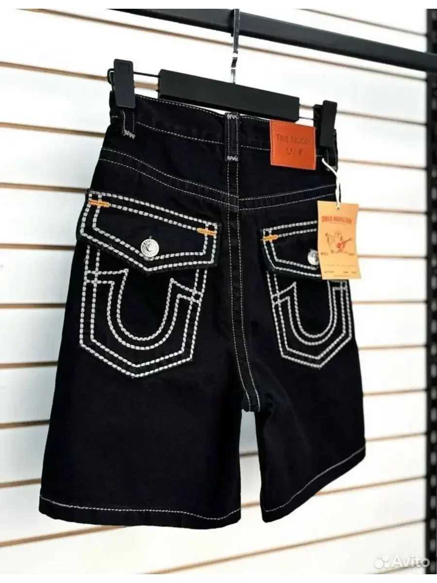 Summer retro black pocket embryo simple medium long trousers mens Harajuku streetwear y2k trendy wash loose denim shortsXJ250325