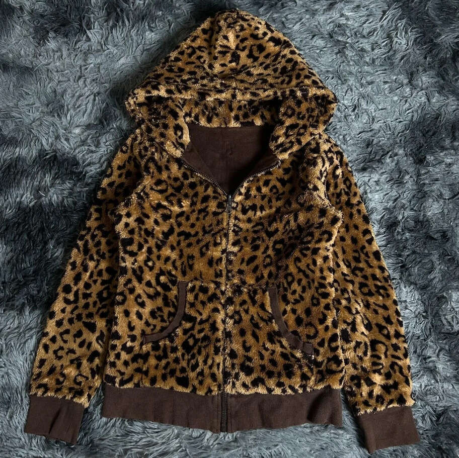 Fashion New Leopard print Coat Men's and Women's Warm Hooded Cardigan