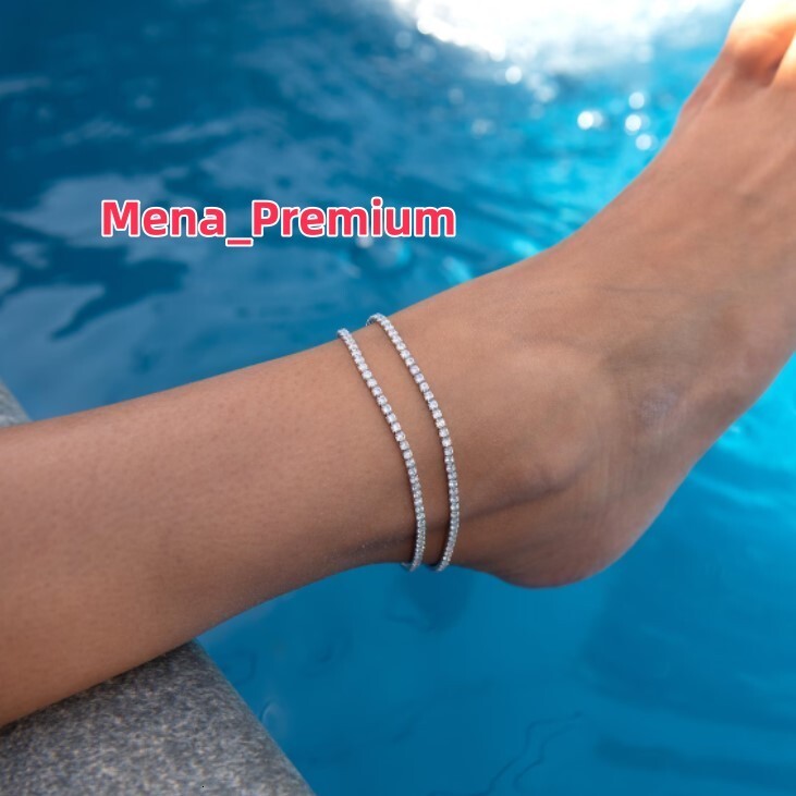 Anklets with Charms Dainty Luxury Anklet Sterling Silver 925 3mm VVS Moissanite Diamond Tennis Womens Bracelet Anklet for Women