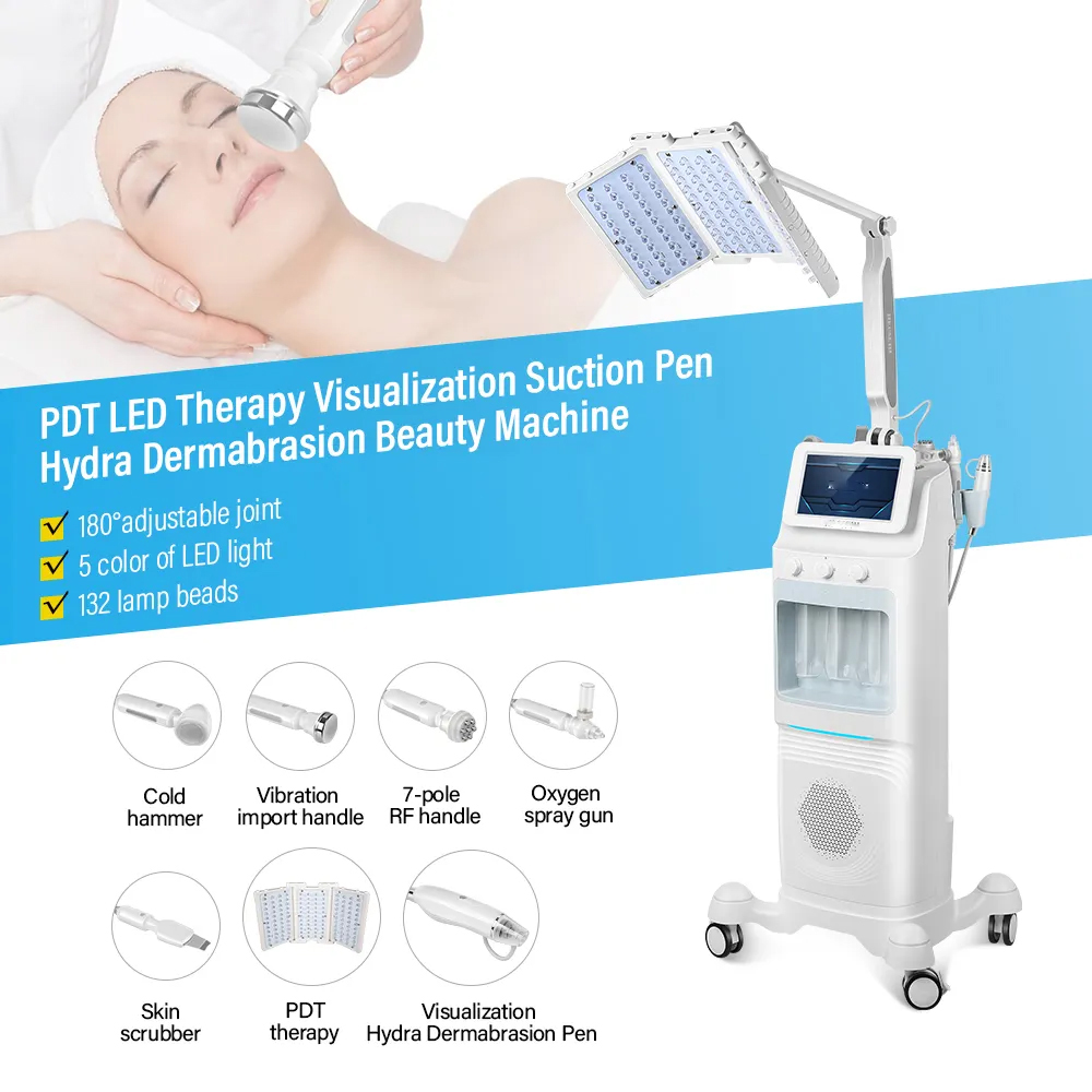 Professional 7 in 1 Hydra Oxygen Microdermabrasion Visual Skin Care Deep Cleansing Exfoliating PDT 5 Colors LED Skin Anti-aging Phototherapy Machine