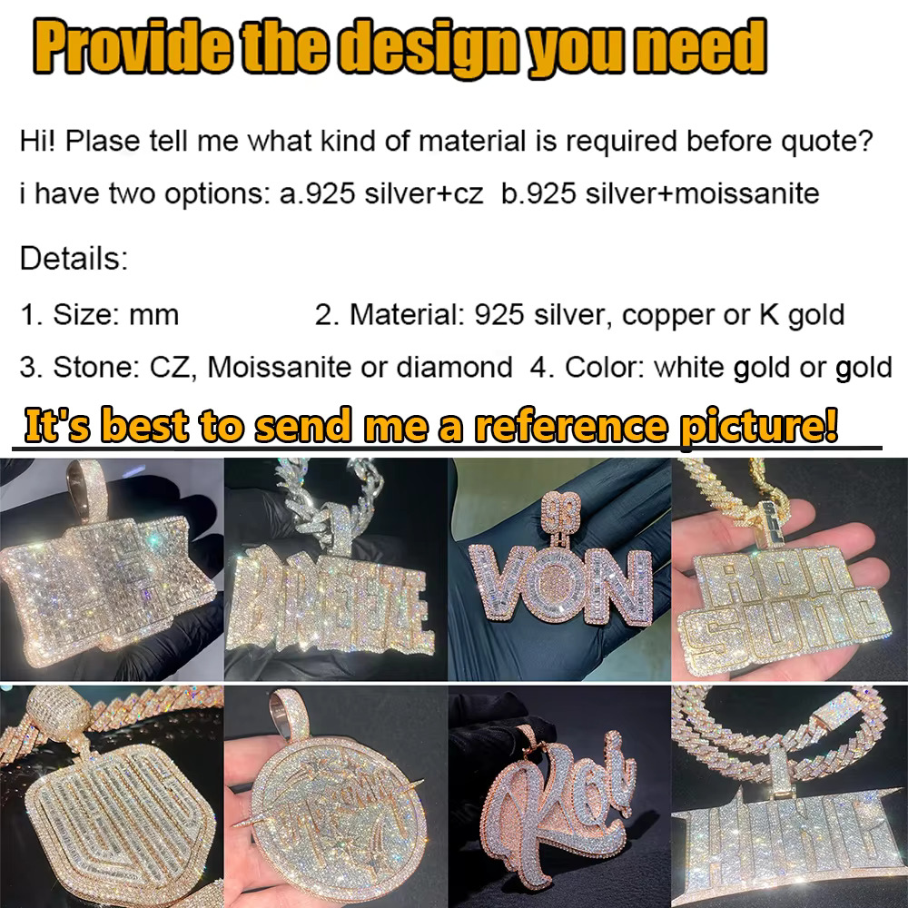 Personalized Letter Custom Name Necklace Iced Out Moissanite Number Pendant for Men Baguette Hip Hop Rock Rapper Jewelry Fashion