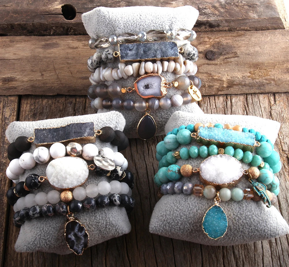 er Boho Beaded Bracelet Set Natural Stone Druzy 5pc Bracelets Bangles Set For Fashion Jewelry 250318