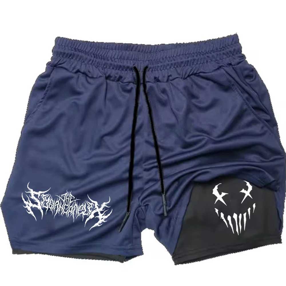 Angry mens running shorts 2-inch double-layer sports shorts sportswear gym fitness shorts training jogging mens clothing W250324