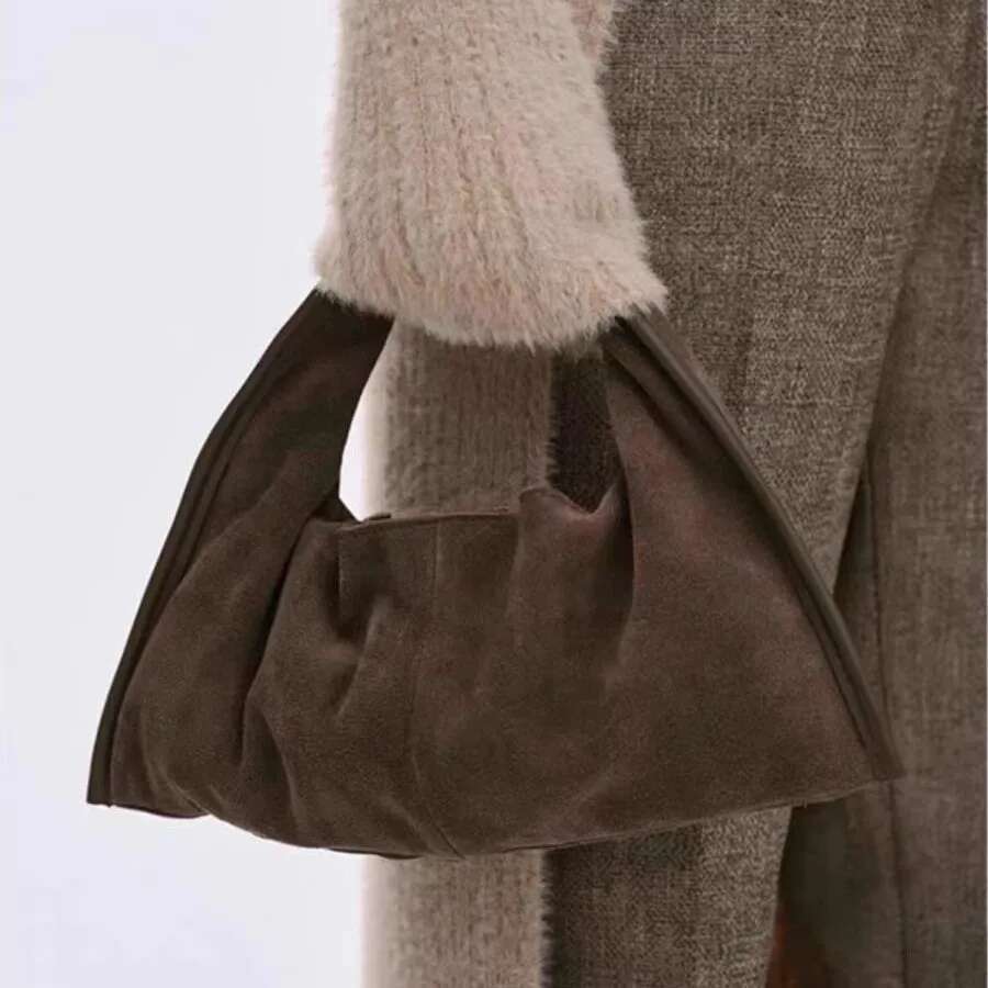 2025 Fashion Ruched Handbags Vintage Faux Suede Shoulder Bags For Women Designer Frosted Clutch Female Cloud Dumpg Bag