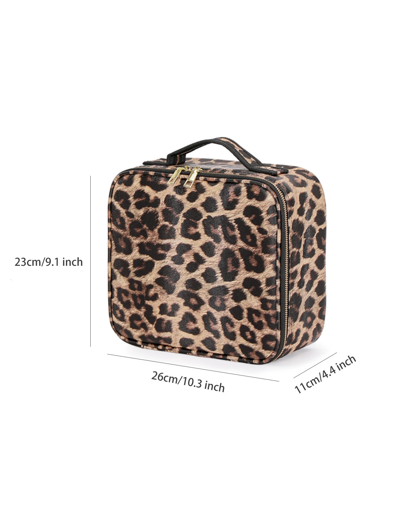 Makeup bag with mirror and light 3-color dimmable LED makeup box organizer accessories train LEOPARD 250320