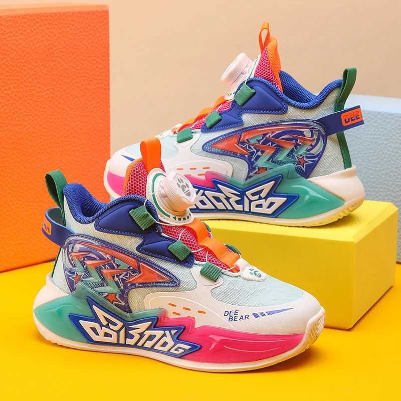 Trend Swivel Buckle Childrens Basketball Sneakers for Boys and Girls Non slip Soft Bottom Casual Sneakers for Childrens Running Shoes W250324