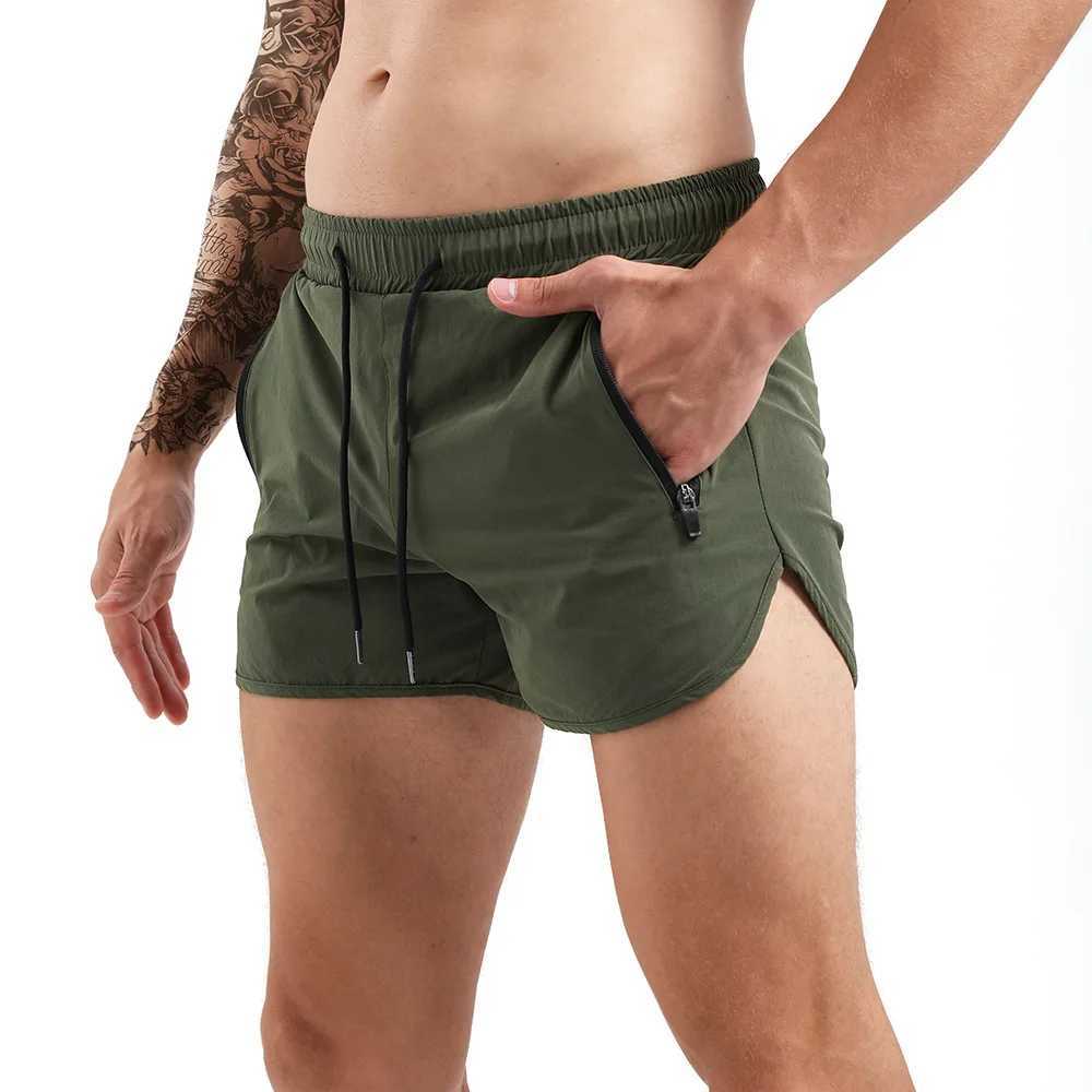Zipper pocket sports shorts for men running and fitness training quick drying swim trunks three-point lace up beach shorts 0 colors W250324