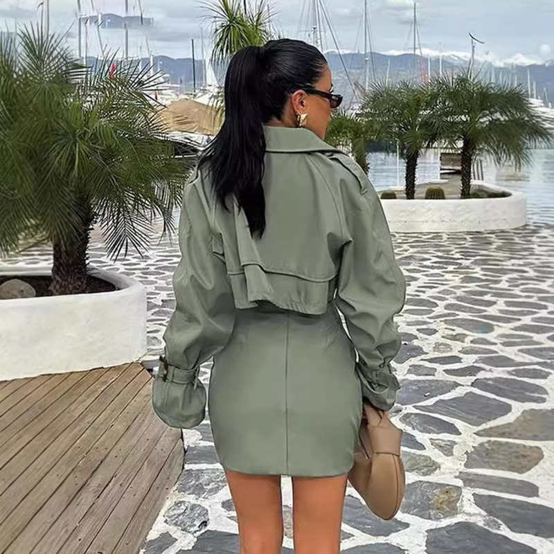 2024 Autumn Elegant Long Sleeve Short Top With High Waist Mini Skirt Set Fashionable