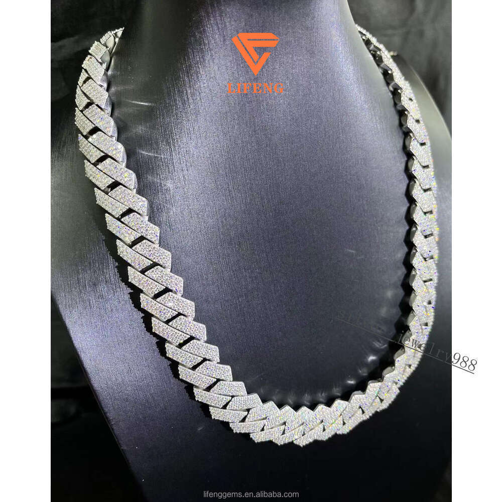 Pass Diamond Test Vvs Moissanite 20mm Wide Solid Silver Cuban Chain Mens Hip Hop Jewelry Necklace Pop