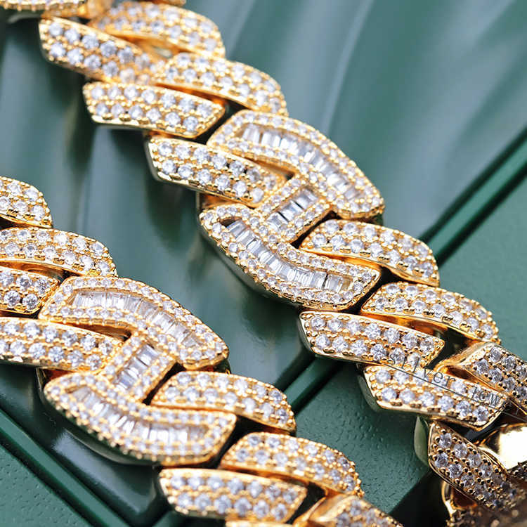 Custom Copper Material 15mm Wide 5a Quality Cz Diamond Necklace Brass Cuban Link Mans Chain