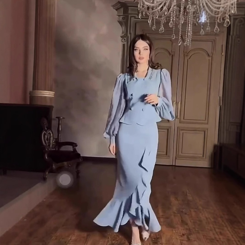 2025 Spring Elegant Hot Diamond Design Sleeve Long Skirt Set