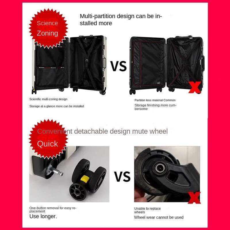 New Aluminum Frame Large Capacity Suitcase on wheels 20/22/24/26/28/30 Inch Trolley Case Password Boarding Box