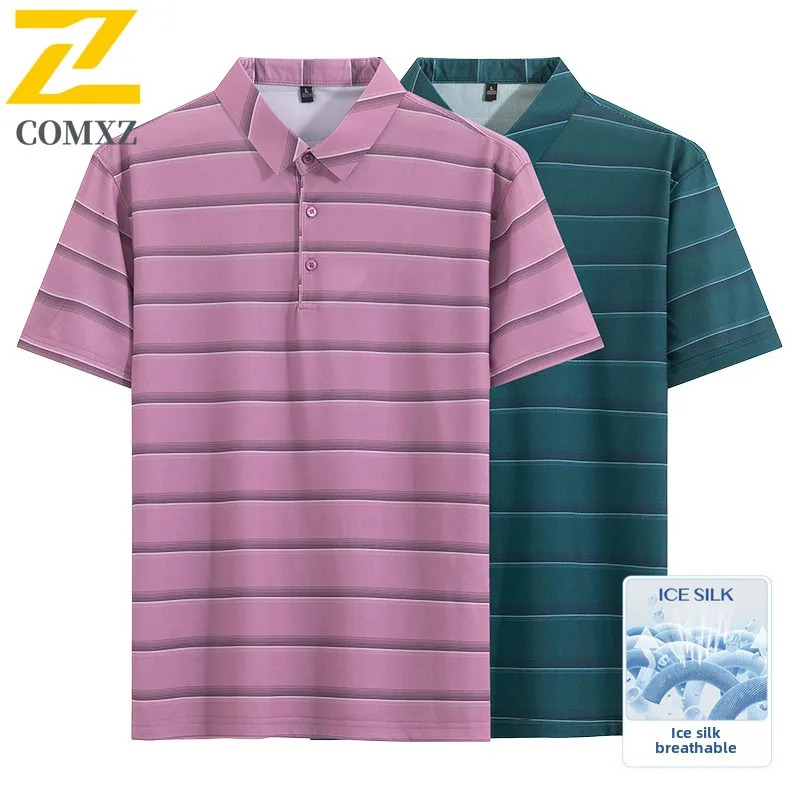 2025 Mens Summer Short Sleeve Polo Shirt Ice Silk TurnDown Collar Casual Top Lightweight Breathable Trendy TShirt 250311