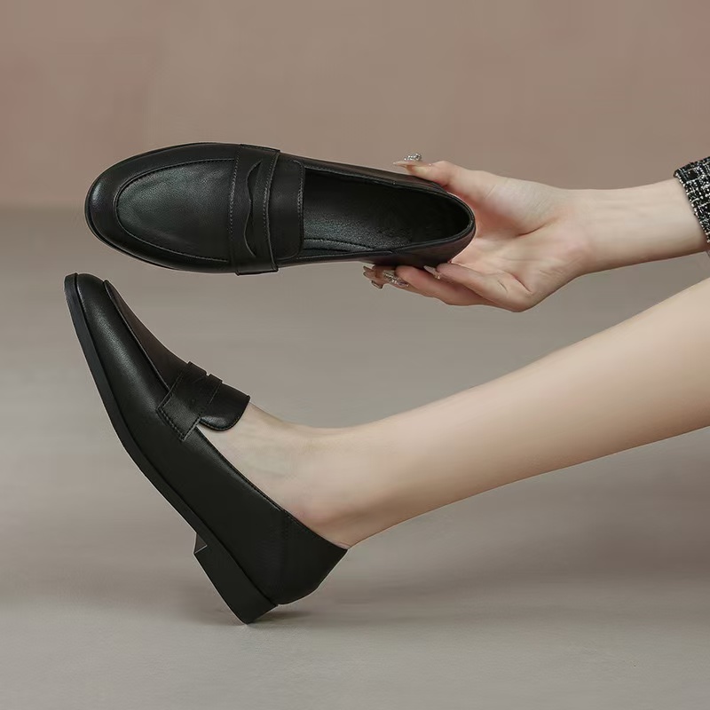 Spring/Autumn New Round Toe Leather Pumps Comfortable Low Heel Loafers for Women Ladies Flat Shoes a180