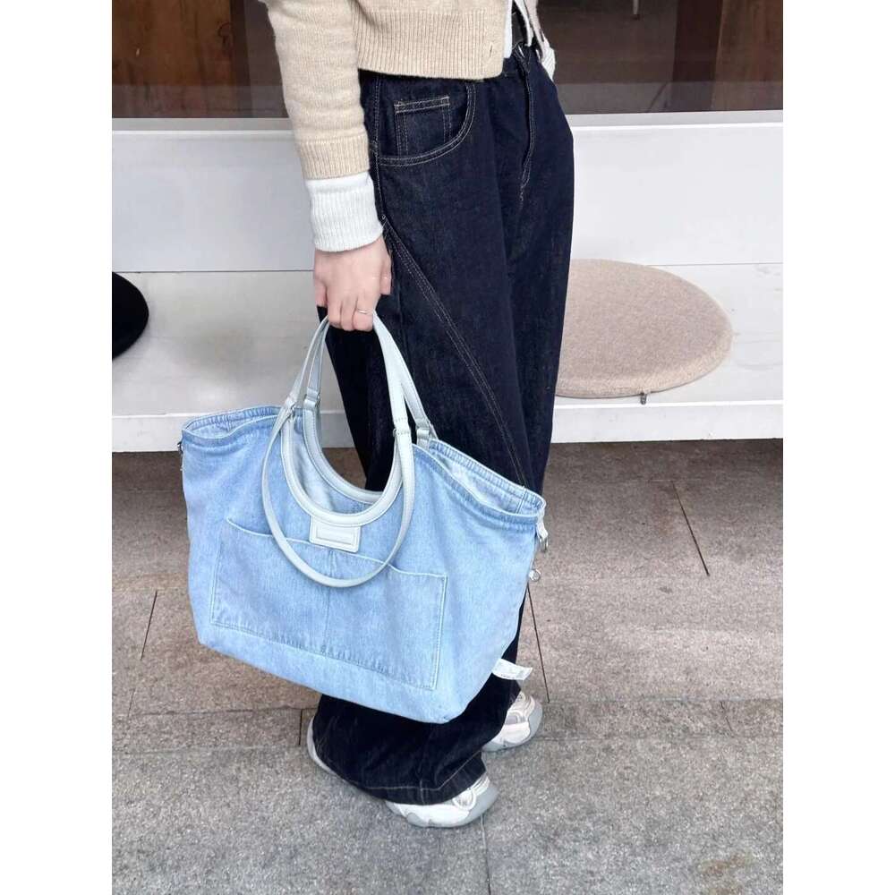 Women's Bags Washed denim tote bag for women new item, niche and high-end, large capacity double-sided underarm bag, handbag