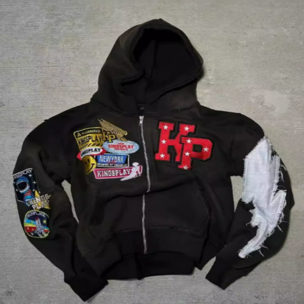Men's Hoodies American Style Fashion Zip Up Hoodie Sweatshirt Printed Gemstone Oversized Pullover Men Women Washed Cotton Diamond Studded