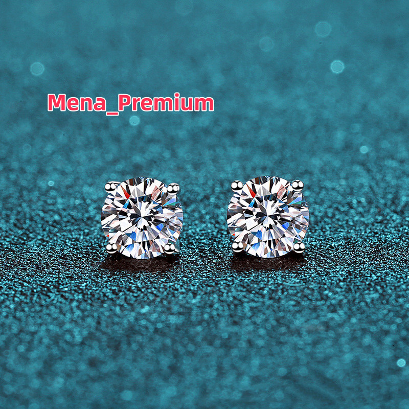 Silver 925 Original 0.6-2 Ct Diamond Test Past Round Brilliant Cut Sparkling Moissanite 4 Prong Stud Earrings Gemstone Jewelry