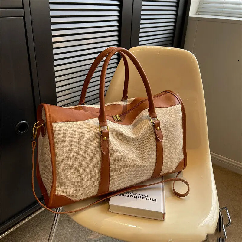 ISKYBOB Women Travel Storage Handbag Vintage Fitness Luggage Bag Single Shoulder Crossbody Bag Large Nylon PU Leather Bag 250314