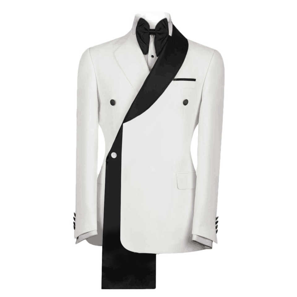 New Designer Men Suits Set Black And White 2 Piece Blazer+Pant Trousers One Button Customized Groom Wedding Tuxedo Formal Office Prom Jacket(Coat+Pant