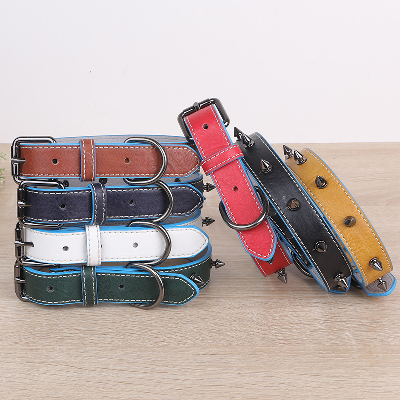 New customized models PU pet collar soft double-layer design rivets decoration fashionable and beautiful cats and dogs common