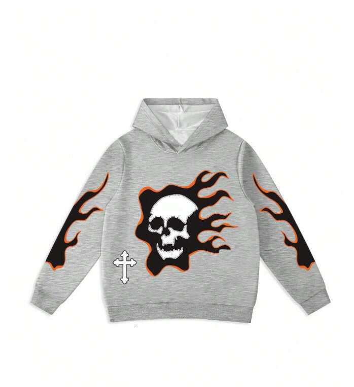 New Y2K trendy printed sports hip-hop street couple style skull hooded pullover, drawstring pants