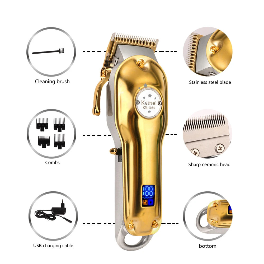Kemei Full Metal Hair Trimmer For Men Beard Trimmer Professional Hair Clipper Electric Razor Rechargeable Hair Cutting Machine 250324