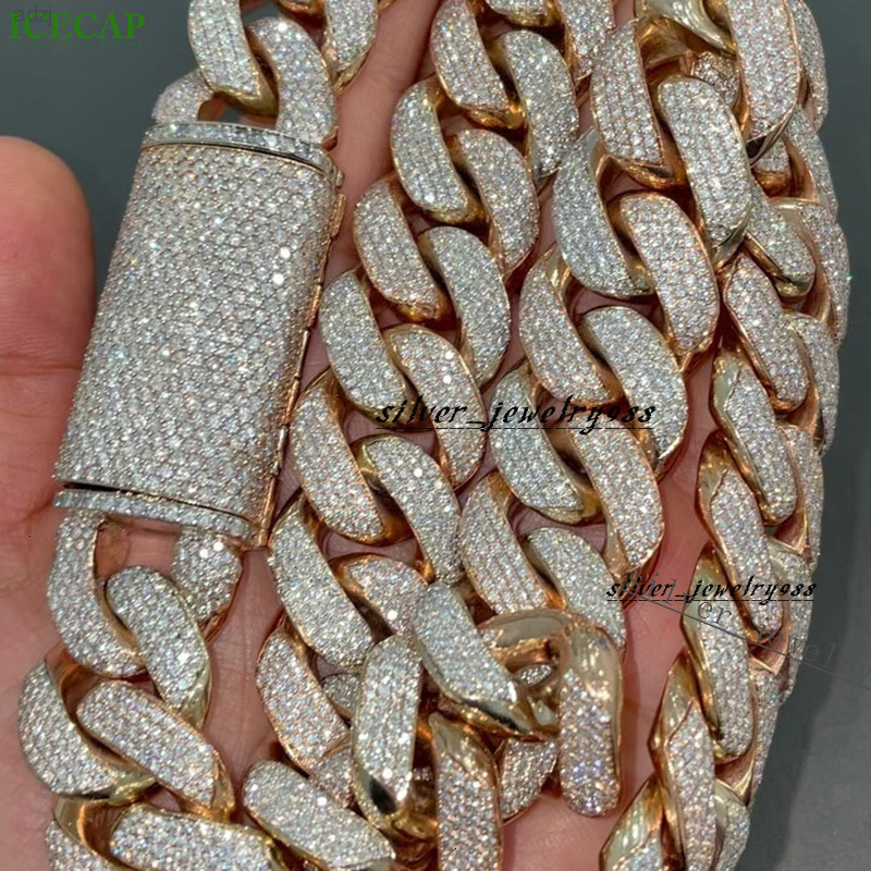 Fine Jewelry Hip Hop Miami Cuban Necklace 925 Silver Vvs Moissanie Diamond Cuban Link Chain Iced Out for Men