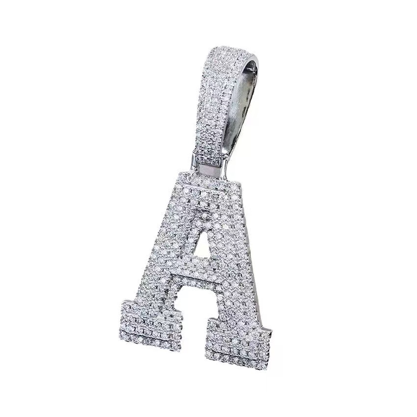 Rapper Style 925 Sterling Silver Chain Featuring Moissanite Encrusted Alphabets & Numbers - Exclusive Customization Available