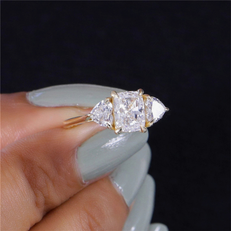 Jewelry 1.0 Carat Radiant Cut Lab Diamond Engagement Ring For Women 14K Real Gold Two Heart Wedding Womens Gold Ring Fashion Design HPHT Diamond