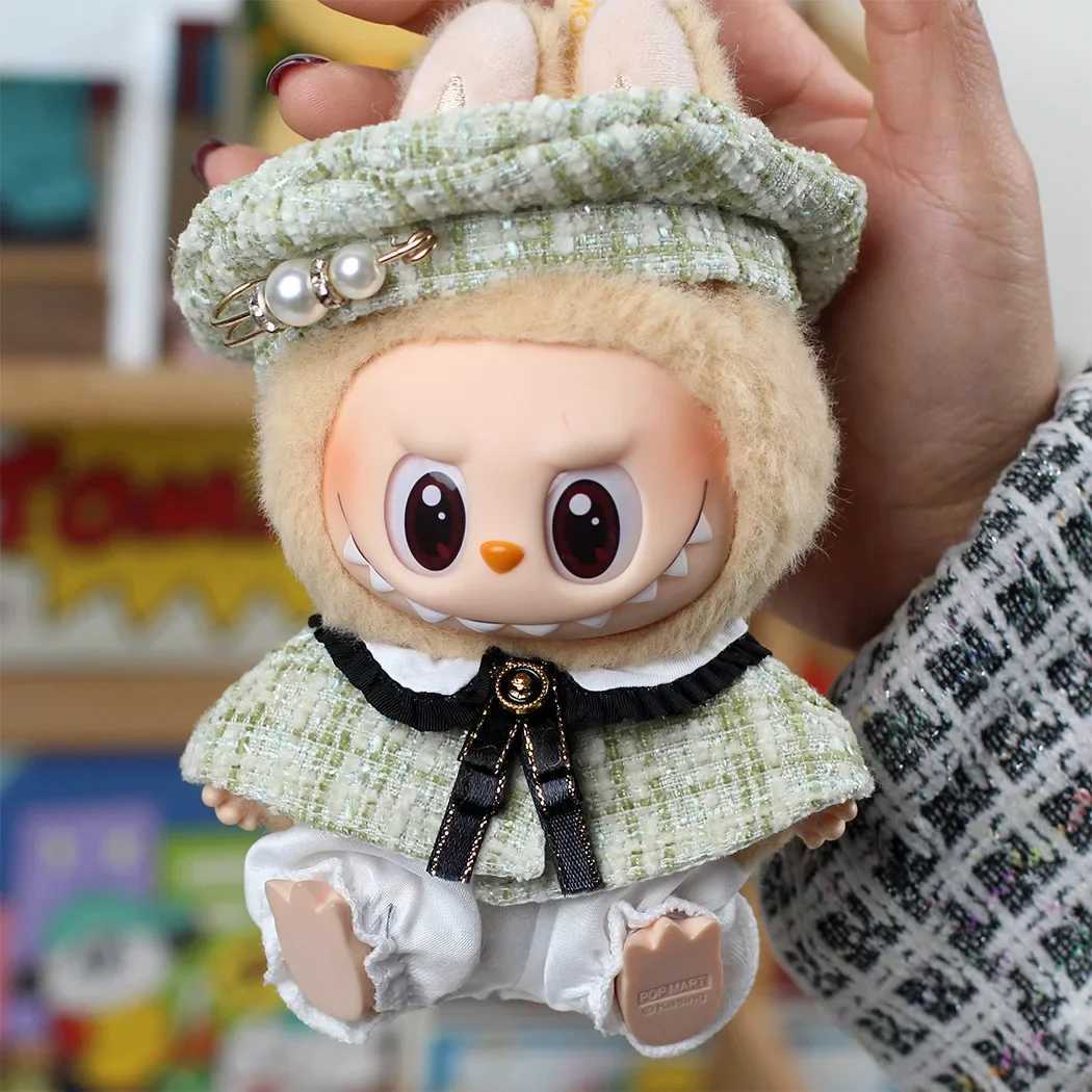 Korean Kpop Exo 15-17 cm Labubu Classic Grid Sled Dress Coat Set Beret Clothing GiftXJ250324