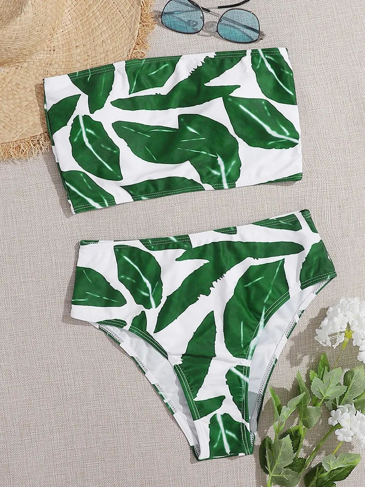 leopard print bikini sexy strapless set fashionable swimsuit womens beachwear high waisted 250321