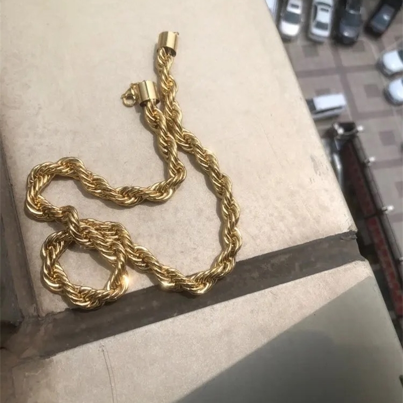 Adixyn Jewelry Gold Color Plated 12mm Wideth 60cm 70cm Length Big Rope Necklace For Men Women Guaantee Hiphop Chain 250324