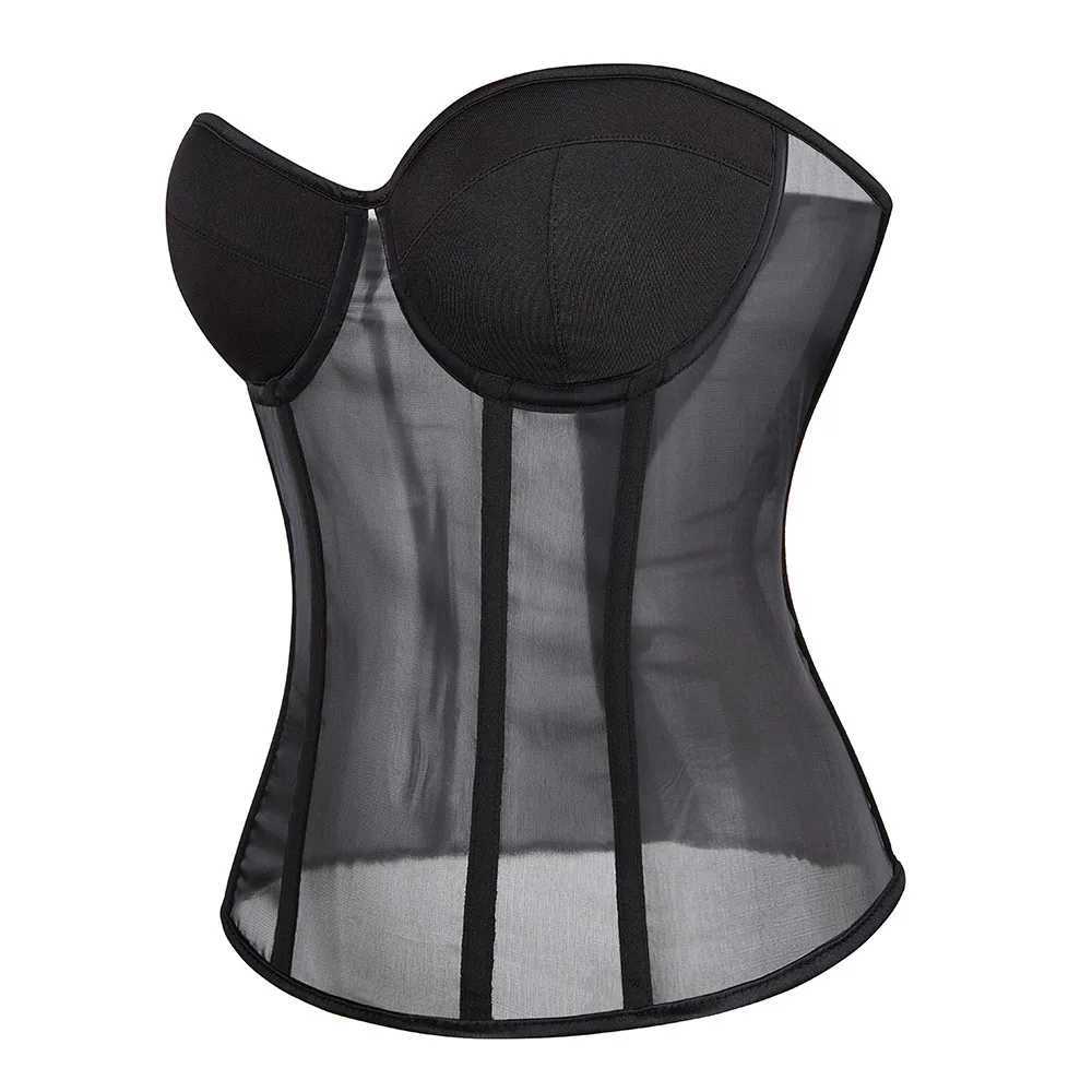 Sexy black transparent mesh bra push up bra womens tight corset Bustier club party breathable shaping clothing plus size W250325