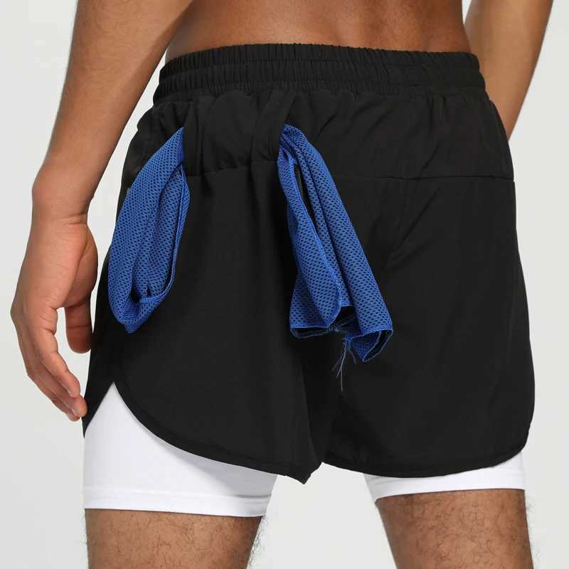 Mens sports shorts 2-inch double-layer brand beach casual shorts letter printing marathon running five pairs of pants quick drying gym shorts W250324