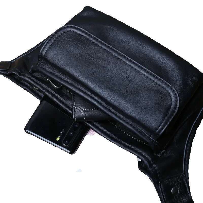 NZPJ Men's Genuine Waist First Layer Casual Chest Soft Leather One-Shoulder Crossbody Bag Man Belt Pouch