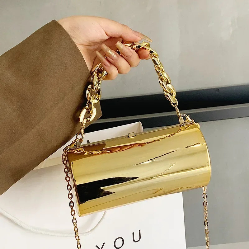 Womens Handbag Bags For Women 2024 Party Clutches Fashion Cylinder Mini Evening Purse Crossbody Shoulder Bag Gold Box Clutch R250325