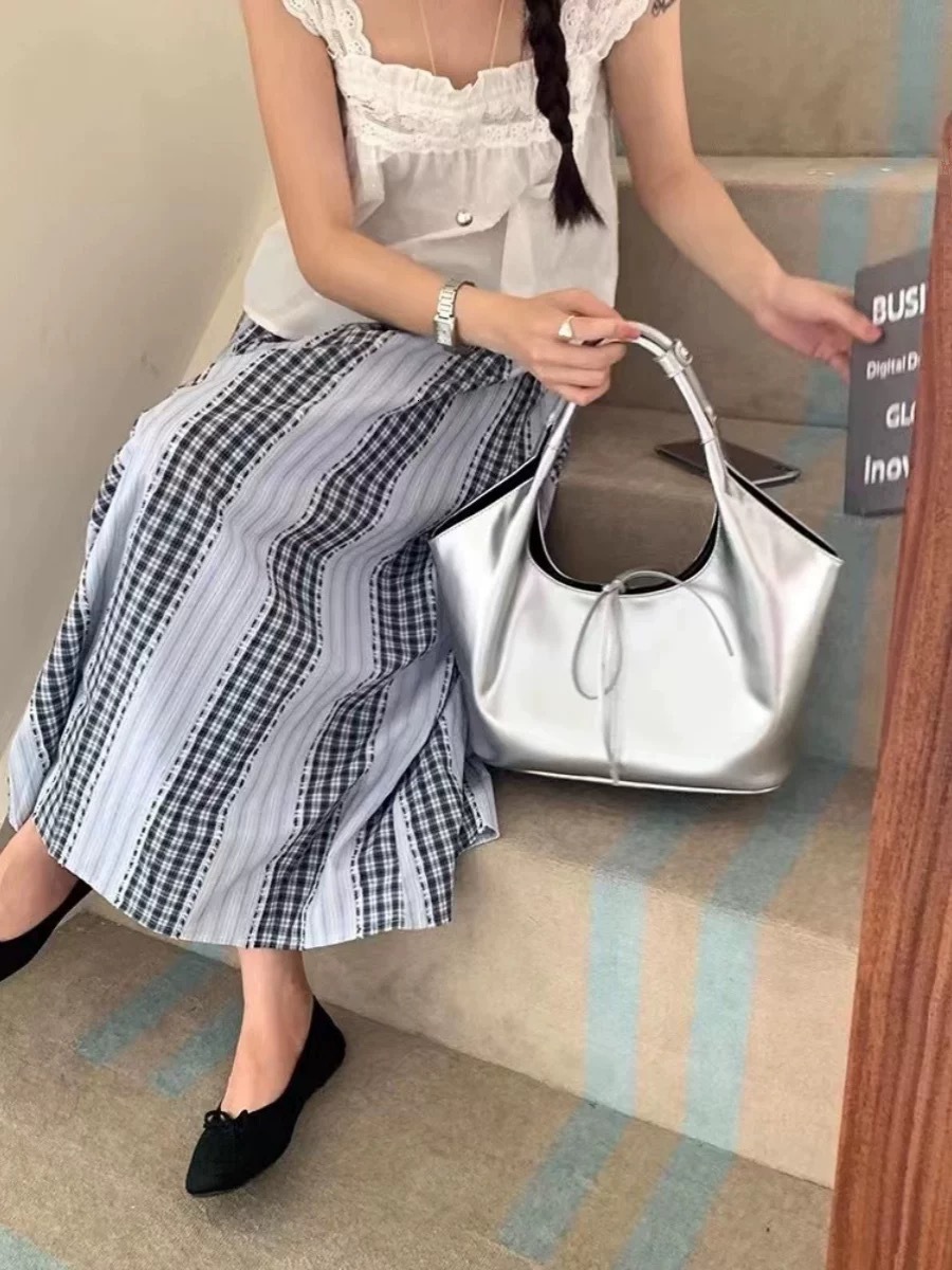 2025S Fashion Designer Meat Chen Whiterm Korean version niche design tote ins large capacity women s trendy silver single shoulder armpit bag