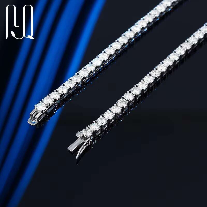 PYQ 2.5mm 3mm 4mm Vvs Moissanite Tennis Necklace Chain S925 Silver Moissanite Necklace for Women 18K White Gold Plated Jewelry