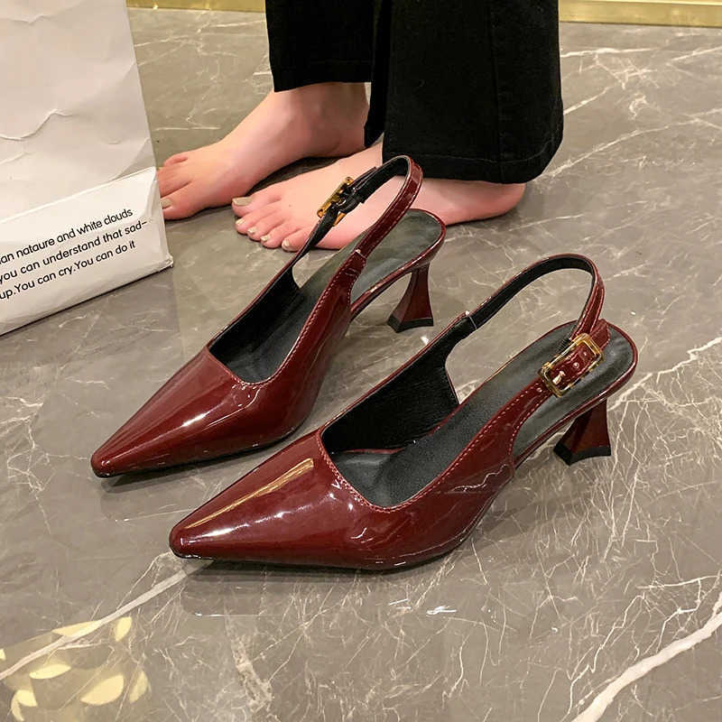 Wens 7cm and 9cm Single Shoes with H Expose Your H Pointed Tip High H Wen Patent Leather Black Red Shoes Wen Z250326