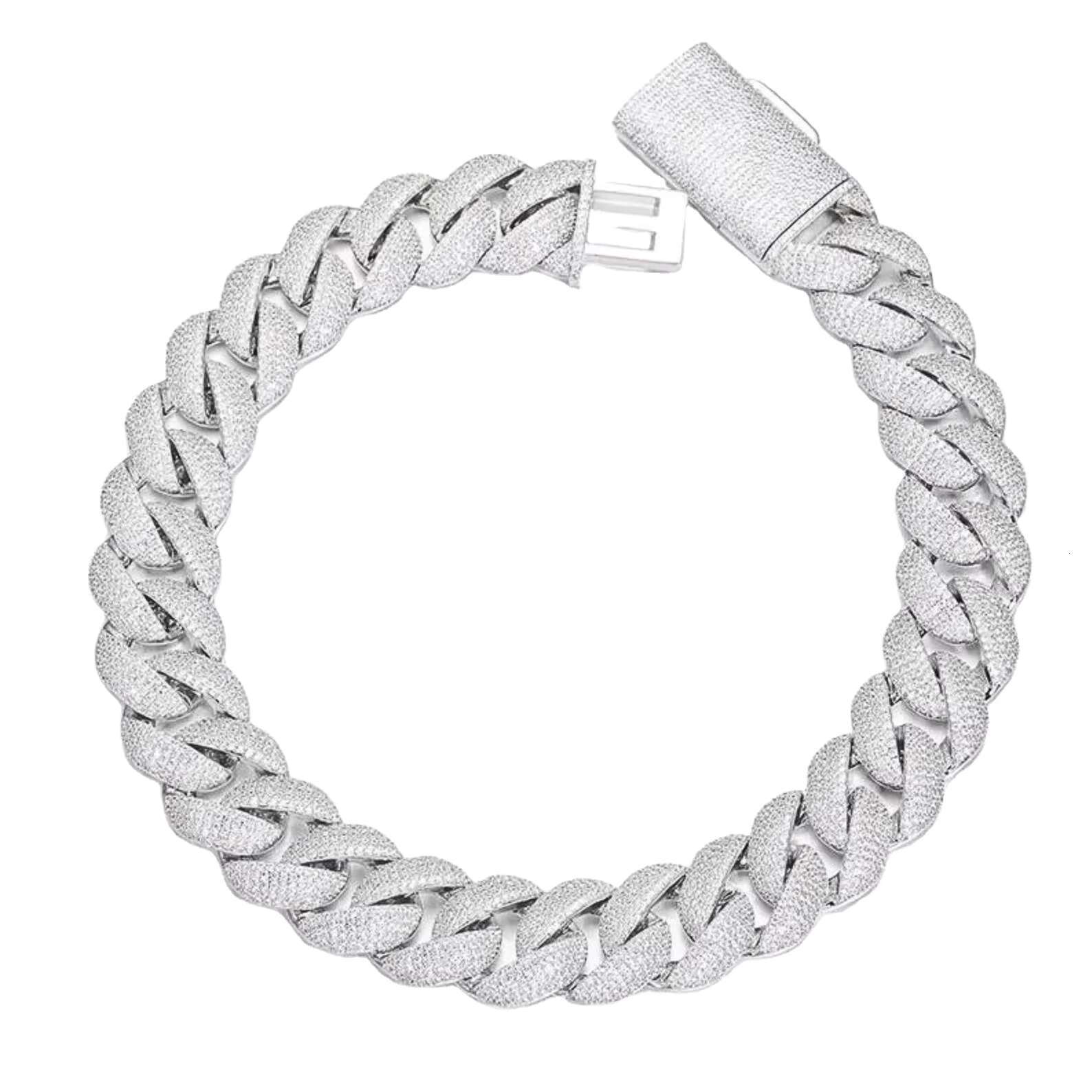 23MM Heavy 5-Row Moissanite Cuban Link Chain 925 Sterling Silver With Iced Out Diamond Stone Gold Hip Hop Cross Pattern Chain