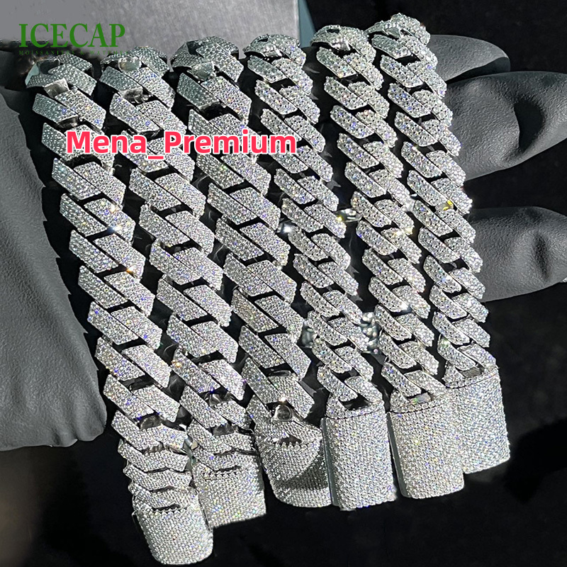 Moissante Cuban Necklace Iced Out 18mm 15mm 925 Silver VVS Moissanite Chain Men Hiphop Diamond Cuban Link Chains