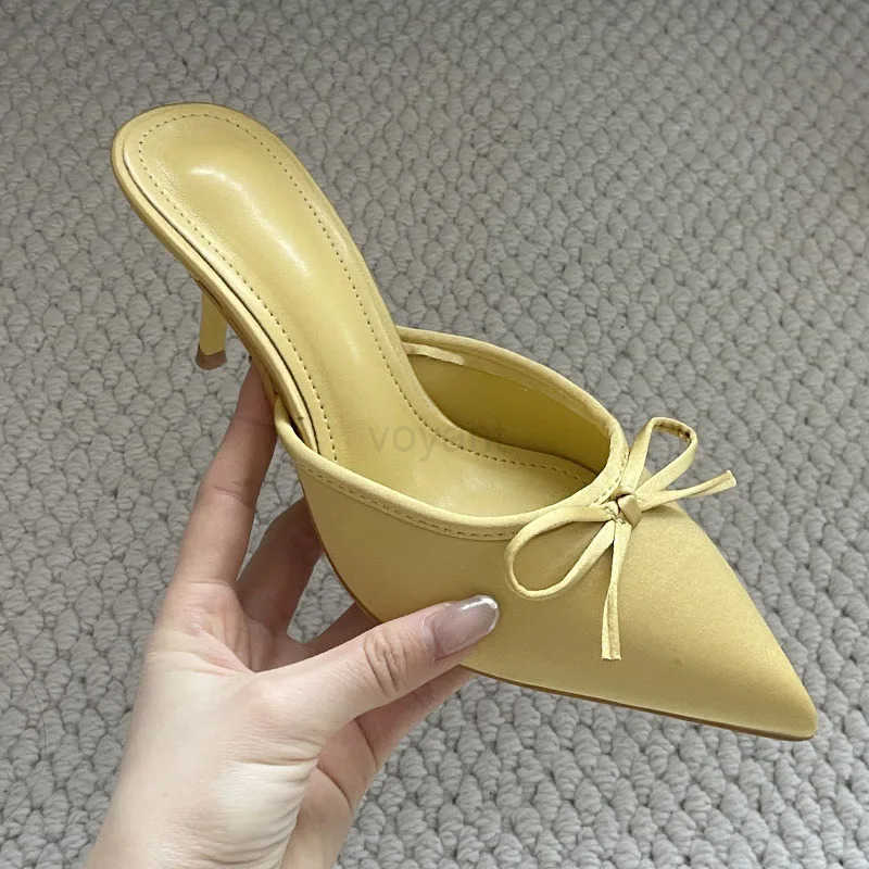 Big Size 43 Fashion Silk Ladies Thin H Pumps Shoes Footwear -Knot Wen Stiletto H Mes Shoes Fem Slides Z250326