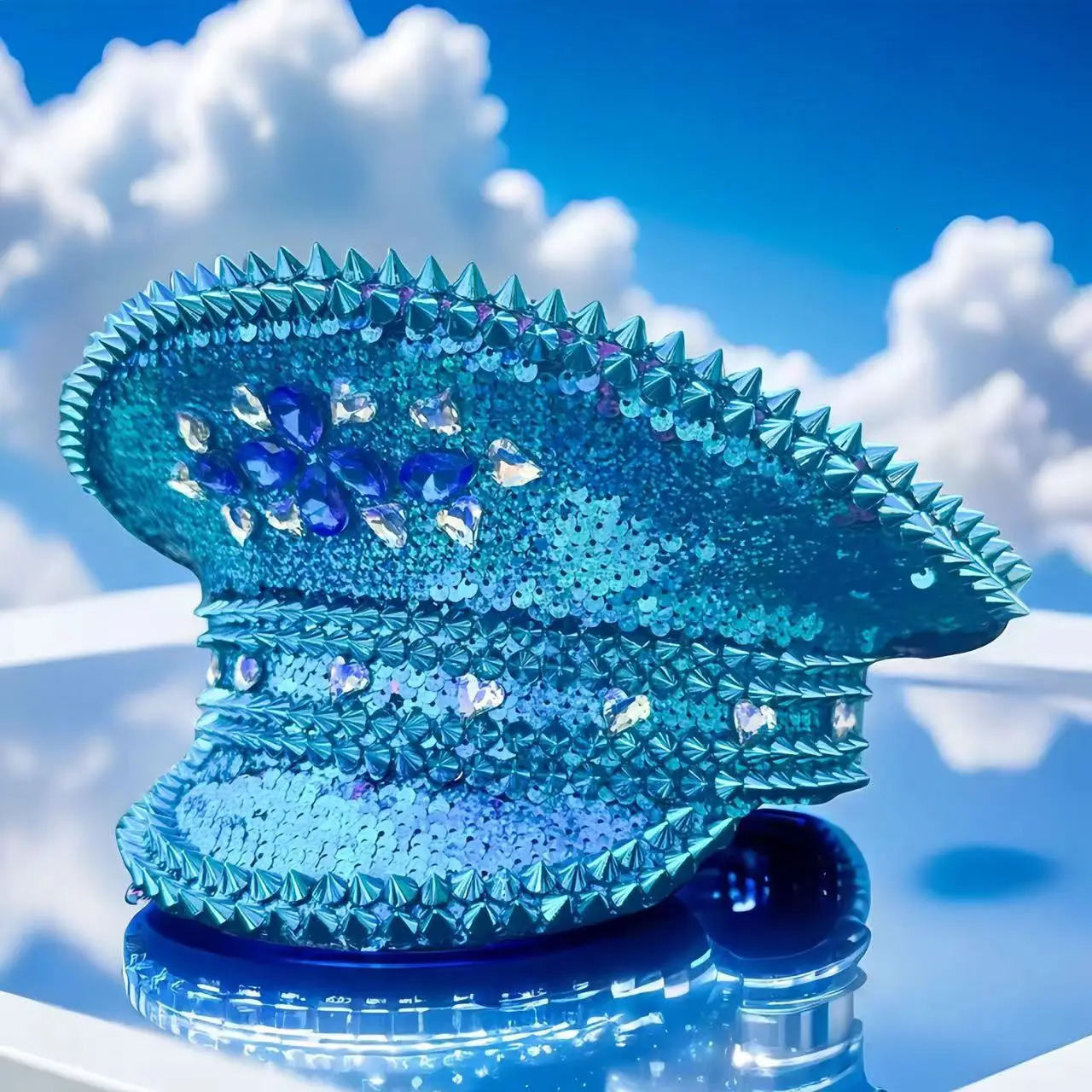 Blue Steampunk Captain Hat Unisex Sequin Cap Bridal Navy Cap Rhinestone Party Cap for Cruise Ship Party Adult Party Outdoor 250325