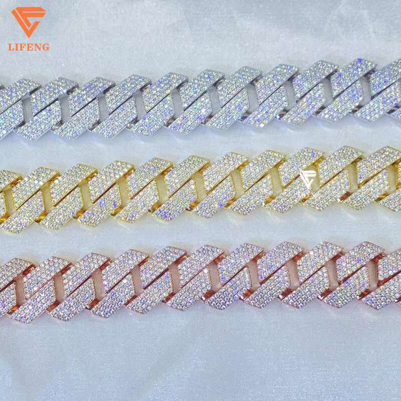 925 Sterling Silver 20mm Bust VVS Moissanite Diamond Cuban Link Chain Bracelet Gold Plated for Men-White Iced Mossanite Jewelry