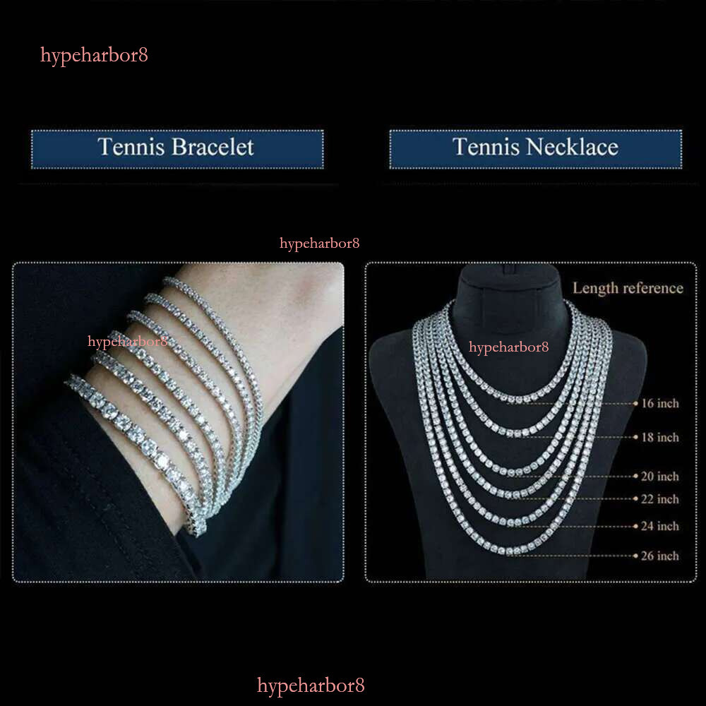 moissanite chain Hip Hop Sier Gold plated 2mm 3mm 4mm 5mm 6.5mm VVS Moissanites Dia Necklace Moissanite Tennis Chain For Men Women