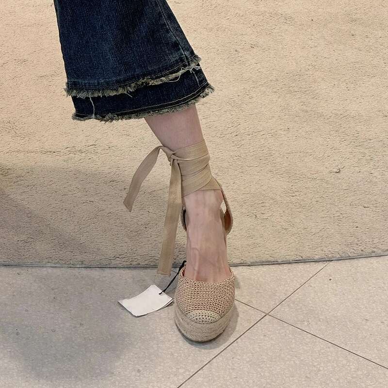 Wedges Platform Sandals Espadrilles Ankle Lace Up Round Toe Hollow Vintage Holidays Shoes Sgback Unique Women Summer Footwear