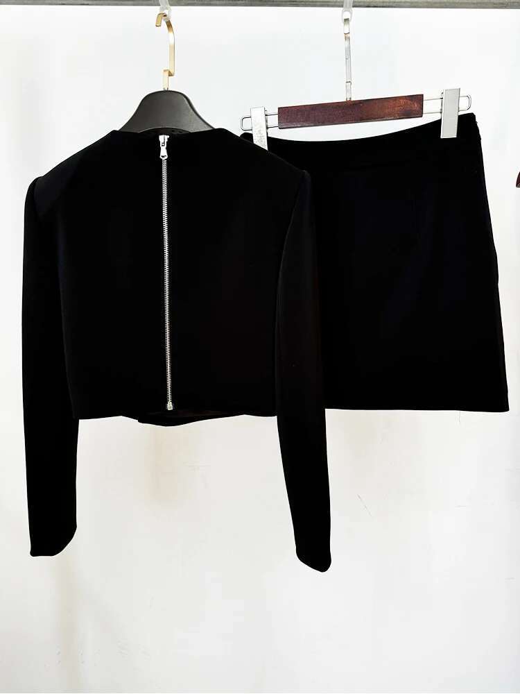 HIGH STREET Newest Fashion 2024 Designer Runway Suit Women's Beading Cropped Tops Mini Skirt Set 2pcs