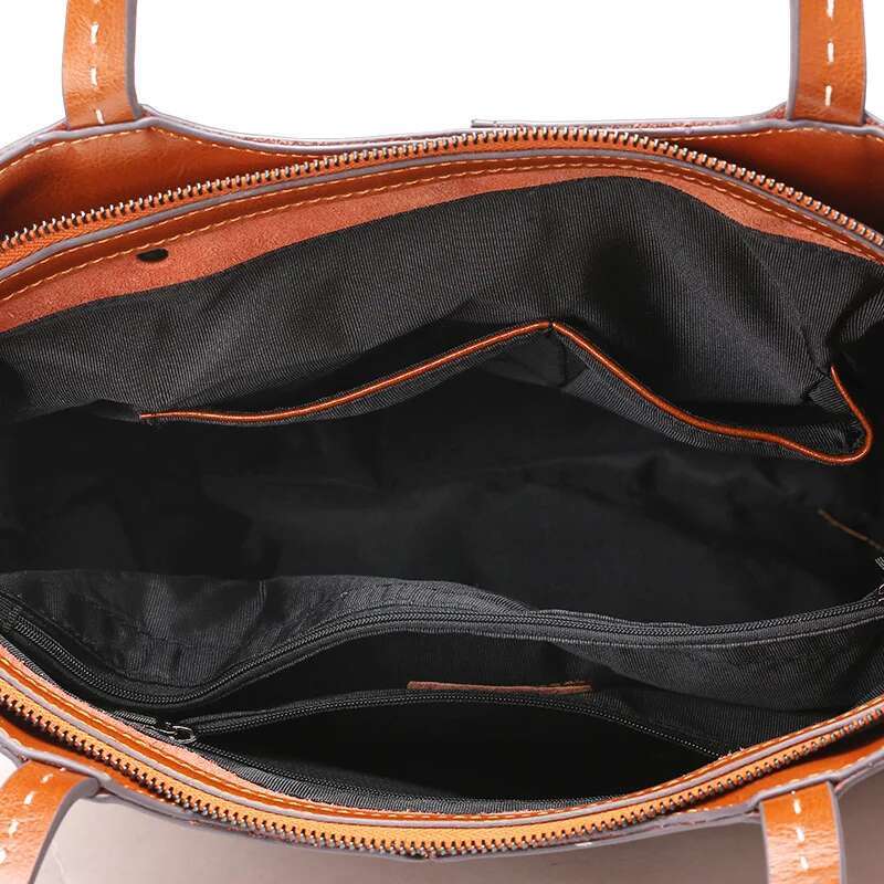 Zency Soft Cowhide Leather Fashion Women Shoulder Retro Brown Tote Handbag Large Capacity Lady Shopping Bag Black Grey