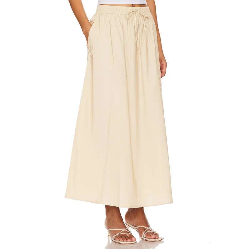 Dongdumaoyi Vrouwen Katoenen Pocket Midi Rok Herfst Winter Nieuwe Hoge Taille Split Tie Lange A